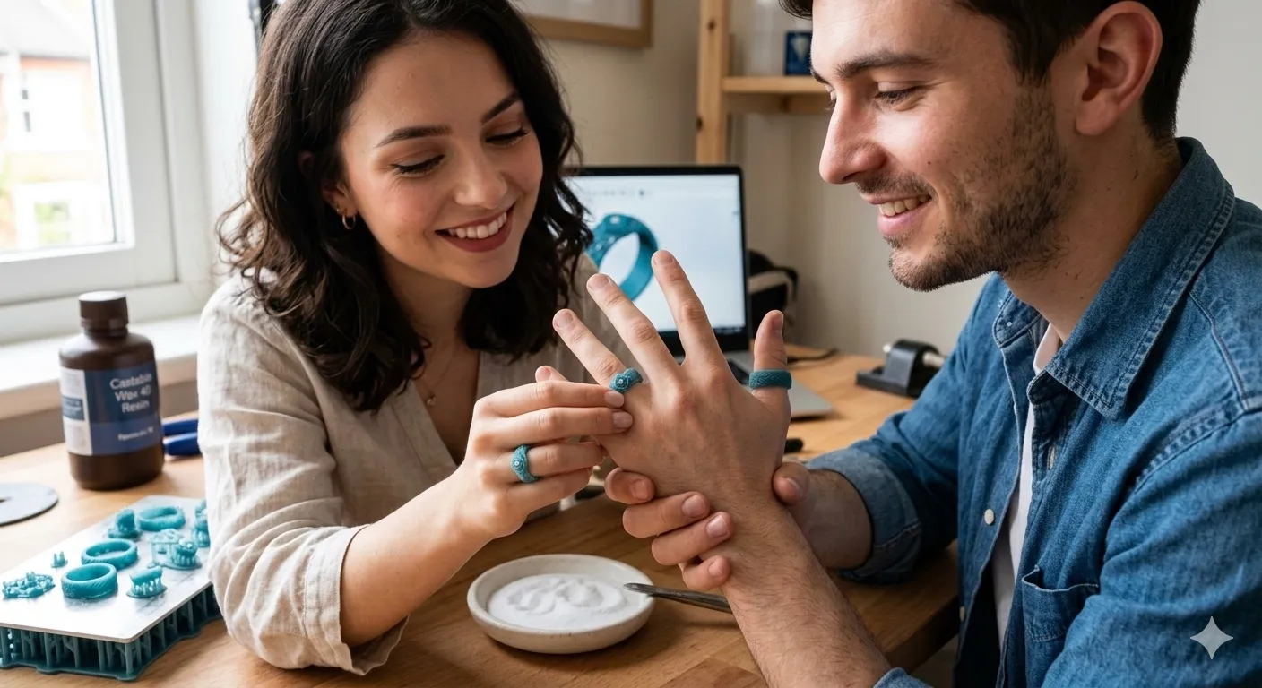 cặp đ&ocirc;i thử mẫu nhẫn cưới s&aacute;p 