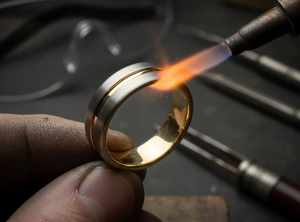 kỹ thuật chế t&aacute;c nhẫn cưới v&agrave;ng gh&eacute;p