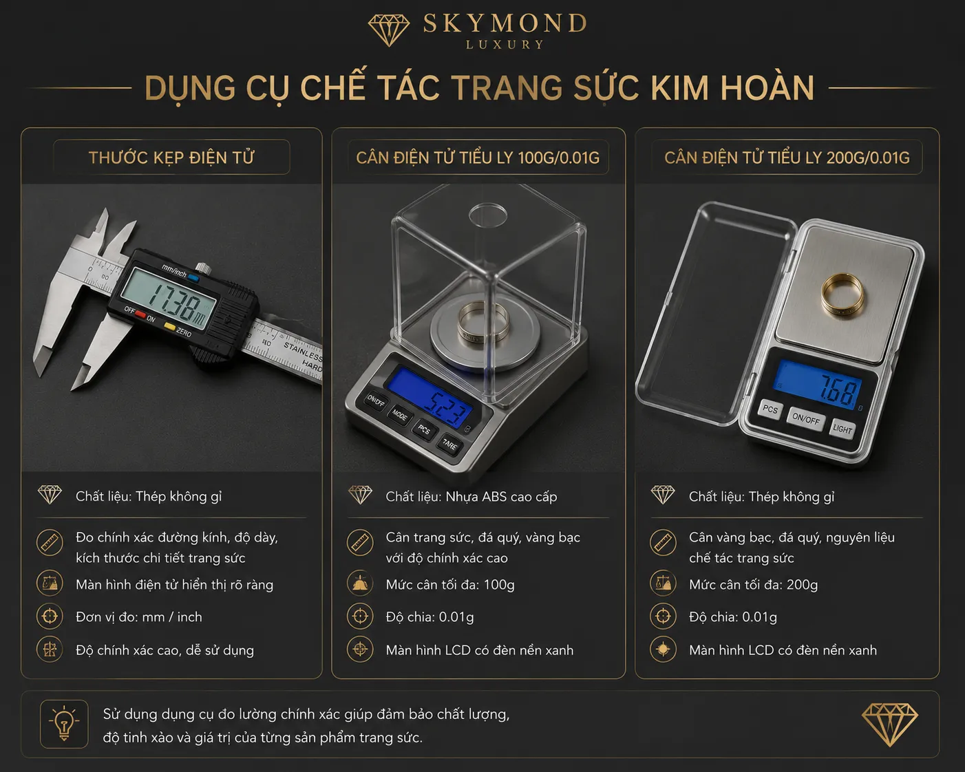 dụng cụ đo lường nguyên liệu kim hoàn